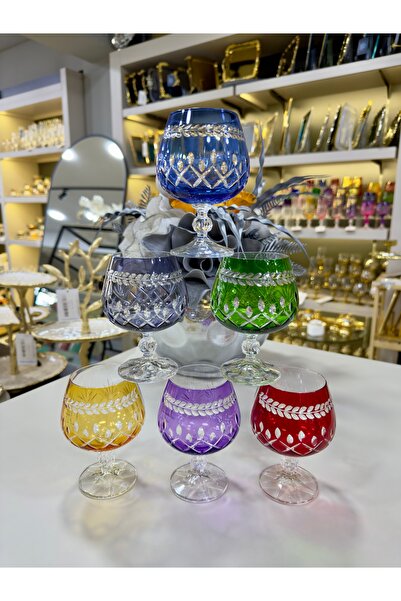 Vakıf home Bohemia Kristal Ayaklı Renkli El İşi Kahve Yanı Su Bardağı 250 ml