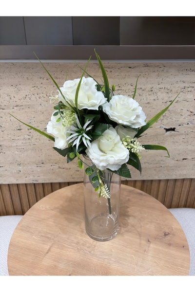 Hinora Artificial White Rose Bouquet 12-Branch Bouquet Realistic Looking Deco...