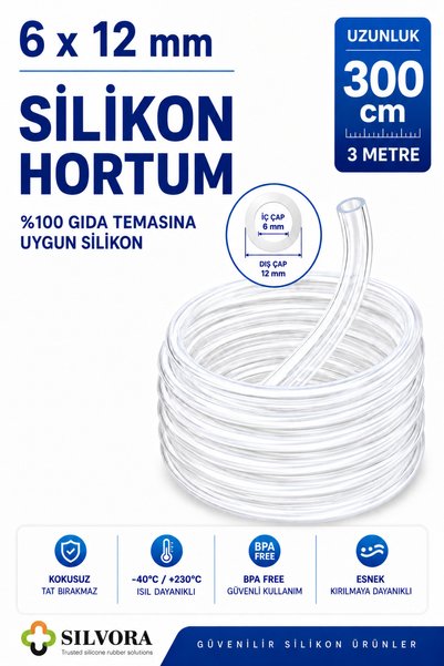 Silvora Trusted silicone rubber solutions %100 Silikon Hortum 6x12 mm-İç Çap ...
