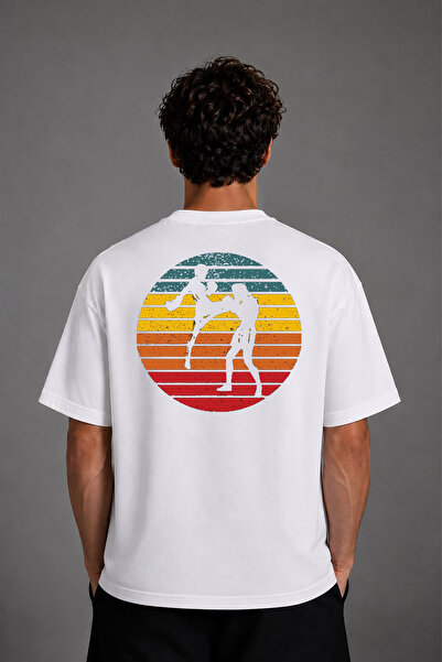 VSRN Tricou oversize alb cu imprimeu pe spate Muay Thai 2 Design