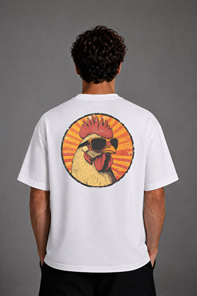 VSRN Μπλουζάκι με σχέδιο Cool Rooster, με στάμπα στο πίσω μέρος, λευκό, overs...