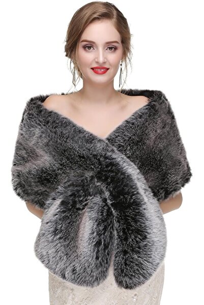 GENERAL Faux Fur Shawl Wrap Stole Shrug Winter Bridal Wedding Cover Up