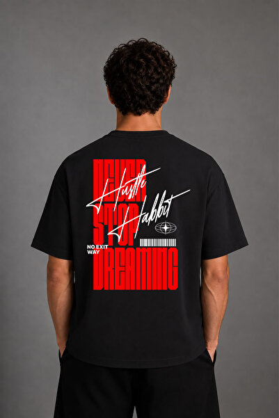 VSRN Tricou oversize negru cu imprimeu pe spate Dreaming Stop Design