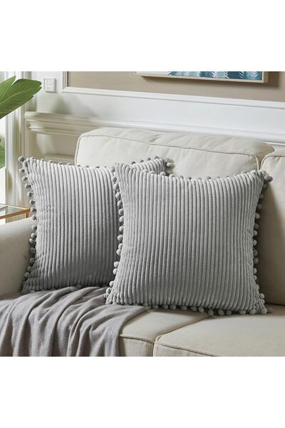 Fancy Homi Pack of 2 Boho Decorative Throw Pillow Covers with Pom-poms, Soft ...