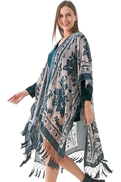 MJP MJ SERECA Women's Burnout Velvet Kimono Long Cardigan Cover Up Without Ta...