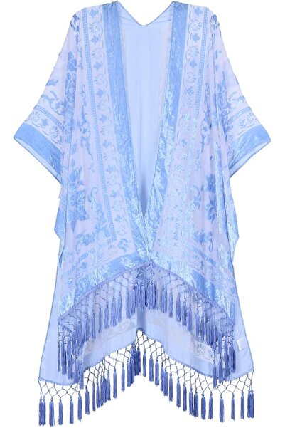 MJP MJ SERECA Women's Burnout Velvet Kimono Long Cardigan Cover Up Without Ta...