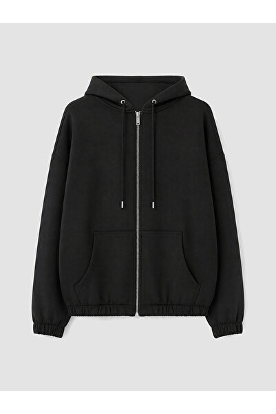 LC Waikiki Siyah Soft Touch Kadın Fermuarlı Sweatshirt