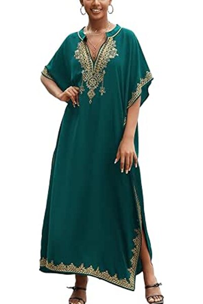 YouKD Summer Cotton Floral Long Kaftan Bohemian Kimono Beach Swimsuit Cover U...