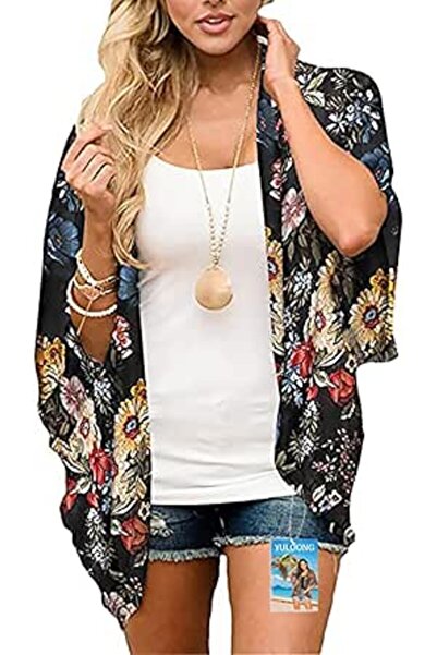 GENERAL Womens Cover Ups Chiffon Floral Print Kimono Loose Shawl Cardigan Boh...