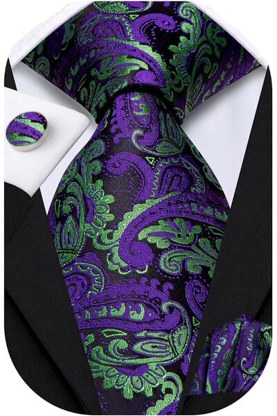 Dubulle Mens Paisely Silk Tie for Men Necktie and Pocket Square Set