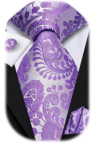 Dubulle Mens Paisely Silk Tie for Men Necktie and Pocket Square Set