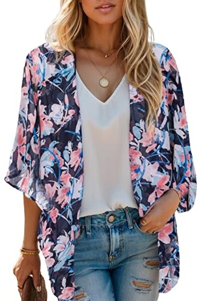 Moss Rose Women's Beach Kimono Coverup Sheer Chiffon Cover Ups, Casual Loose ...
