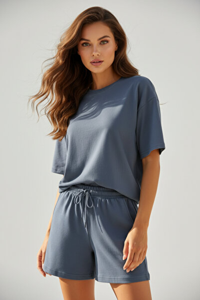Runades Women's Summer Oversized T-Shirt and Elastic Waist Shorts Casual Set