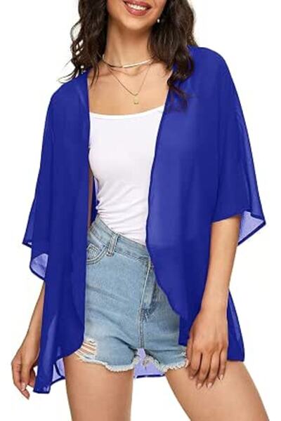 Indian's Women's Solid Puff Sleeve Kimono Cardigan Loose Cover Up Casual Blou...