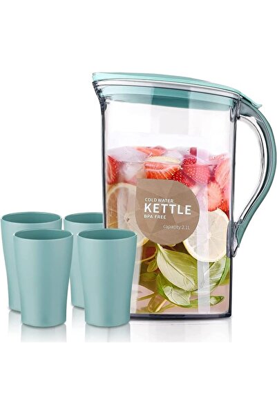 ANGJU Fridge Door Water Pitcher With Lid And 4 Cups Perfect for Making Tea, J...