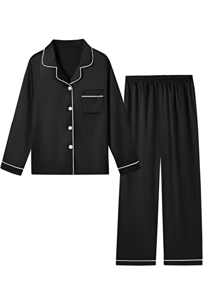 GENERAL Schbbbta Girls Boys Satin Pajamas Set, 2Piece Silk Nightwear Button-D...