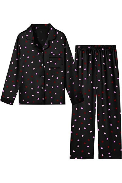 GENERAL Schbbbta Girls Boys Satin Pajamas Set, 2Piece Silk Nightwear Button-D...