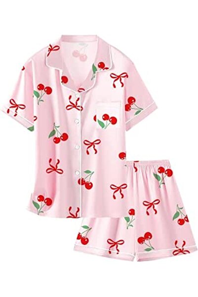 GENERAL Schbbbta Girls Boys Satin Pajamas Set, 2Piece Silk Nightwear Button-D...