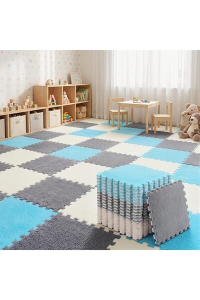 Amylove 18 Pcs Plush Foam Floor Mat Square Interlocking Carpet Tiles with Bor...