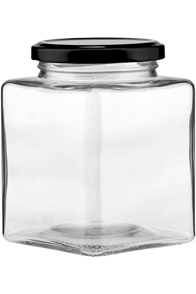 Hotpack Hotpack Black Metal Lid Square Transparent Glass Jar 380ml