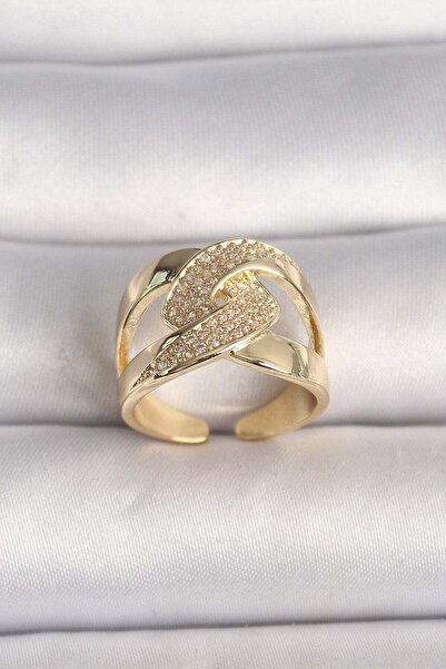 Inure Jewelry Brass Gold Color Adjustable Zircon Stone Women's Ring