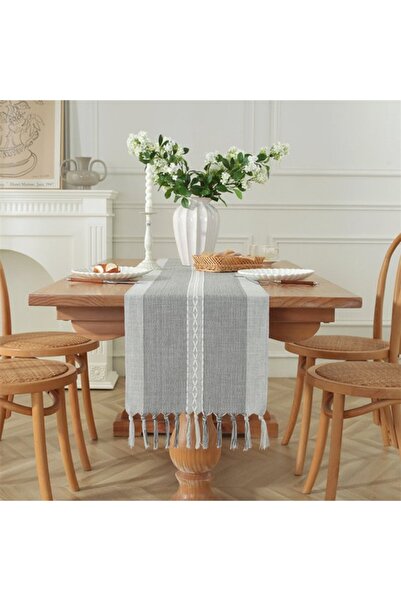 Generic Brand Table runner, bohemian style, cream, country style, with tassel...