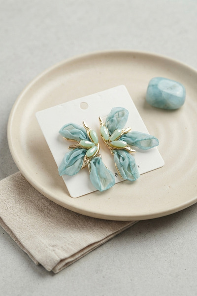 callerrons accessories Ice Blue Orchid Model Organza Earrings - Ebj260808W46036