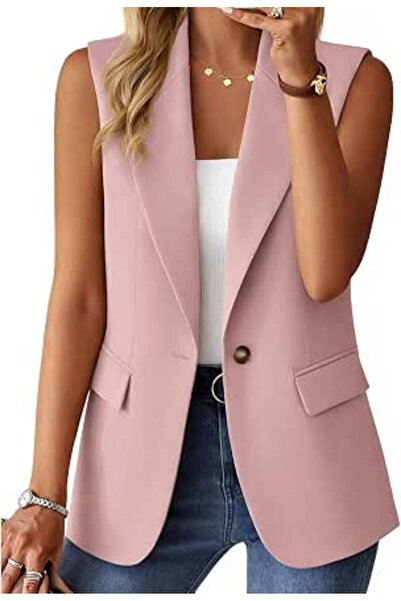 Minar Mina self Sleeveless Blazer Jackets for Women Casual Lightweight Solid ...