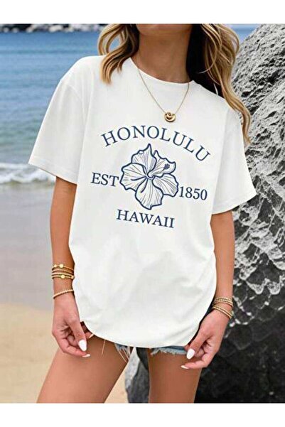 23ERVA Summer Outfit Women, Honolulu Hawaii Flower Funny Vintage T-Shirt, Loo...