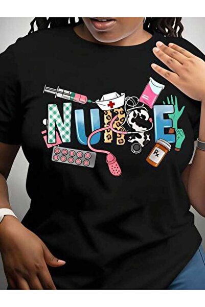 k222 Nurse, Women's Medical Theme With Syringe Stethoscope, Pure Cotton T-Shi...