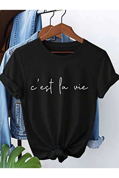 23ERVA Casual Women's C'est La Vie Text Design, Pure Cotton T-Shirt, Summer W...