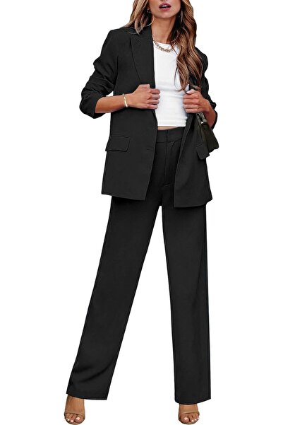 luvamia 2 Piece Outfits for Women Dressy Long Blazer Jackets High Waisted Wid...