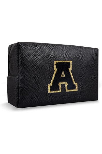 ChaoGreat Personalized Makeup Bag Initial A-Z Preppy Patch Bag,Small PU Leath...