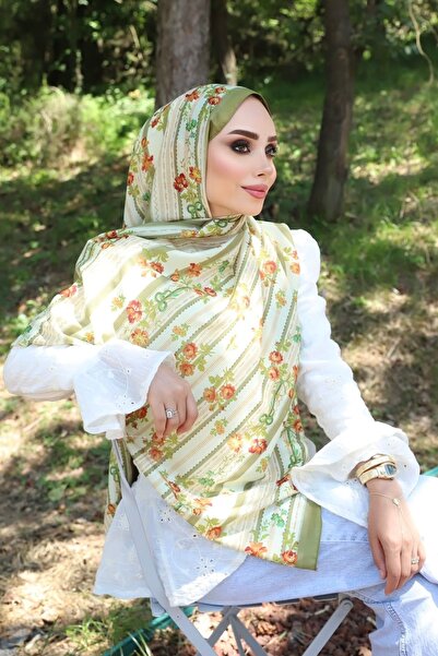 İmajButik Yağ Yeşili Aqua Desenli Soft Şal