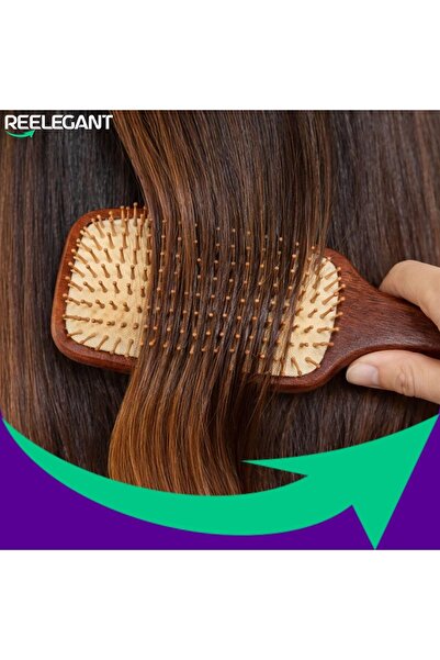 reelegant فرشاة شعر خشبية، أمشاط من خشب الكرز الطبيعي، مضادة للكهرباء الساكنة، للتحكم في التجعد، تدليك فروة الرأس لجميع أنواع الشعر (موديل 3)