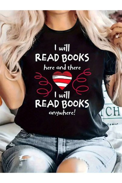4Car Plus Size Women'S Casual T-Shirt With "I Will Read Books Here And There"...
