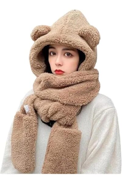 Generic Winter Hat with Scarf Cute Bear Hat Warm Fur Hat Winter Hat for Extre...
