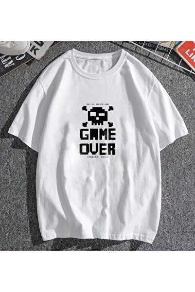 DEEFWEAR Mi̇ngalondon Game over White Unisex Oversize T-Shirt