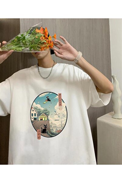 DEEFWEAR Mi̇ngalondon Little Witch Kiki White Unisex Oversize T-Shirt