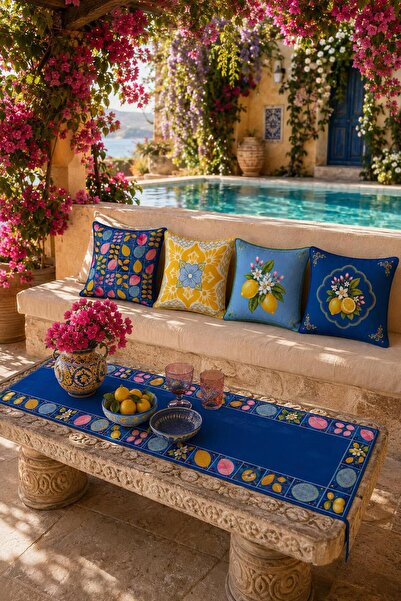 R-EYLA R’EYLA Sorrento Runner ve Kırlent Takımı 5 Parça 50x150 cm Masa Runner...