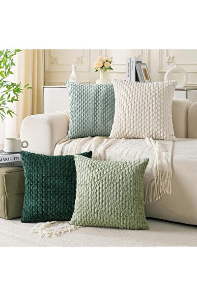 Cozoomy Set of 4 Grey Decorative Throw Pillow Covers 18x18 Inch Corduroy Pill...