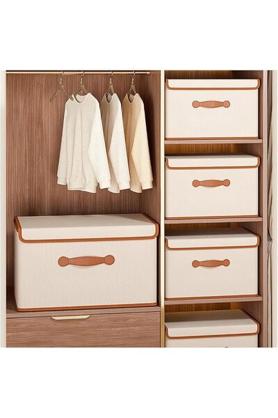 GENERAL 2 Pcs Storage Bin with Lid Storage Boxes with PU Leather Handles PP P...