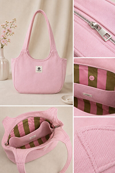 Calliopia Cloud Pembe Denim Kot El ve Omuz Çantası /Renkli Astarlı/Bölmeli