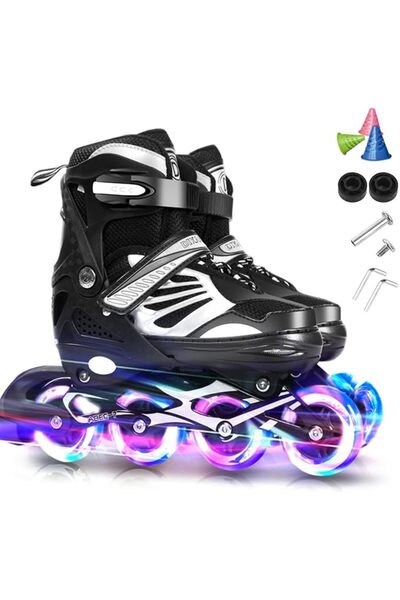 EACAM Adjustable Inline Skates Shoes for Kids, Illuminating Inline Skates wit...