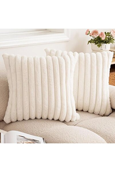 JOYZZZ Throw Pillow Covers, 2 Pcs 45x45cm Plush Striped Couch Pillow Covers, ...