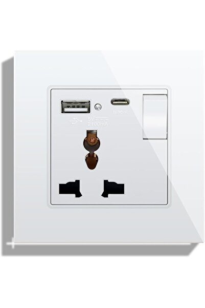 Bseed Single Switched Universal Wall Socket with USB C & USB A - 1 Gang White...