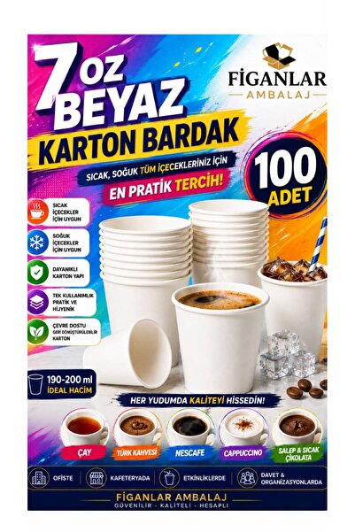 figanlar ambalaj 7 Oz Beyaz Karton Bardak Sıcak Soğuk İçecek Çay Kahve Kullan...
