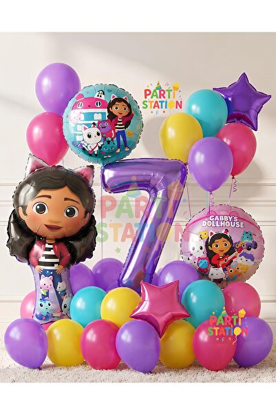 Parti Station Gabby Dollhouse Balloon 7 Years Old 18 Piece Birthday Balloon D...