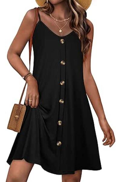 GENERAL JOELLYUS Summer Dresses for Women Spaghetti Strap Button Down Casual ...