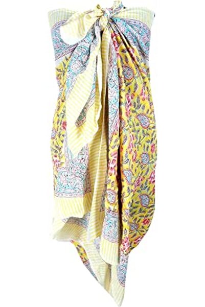 Generic 100% Cotton Block Print Sarong - Women's Swimsuit Wrap Cover-Up, Long...